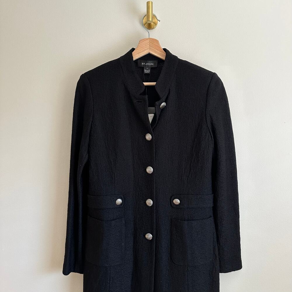 ST. JOHN Button Front Pockets Long Sleeve Dress Caviar Line 8 - Picture 5 of 16